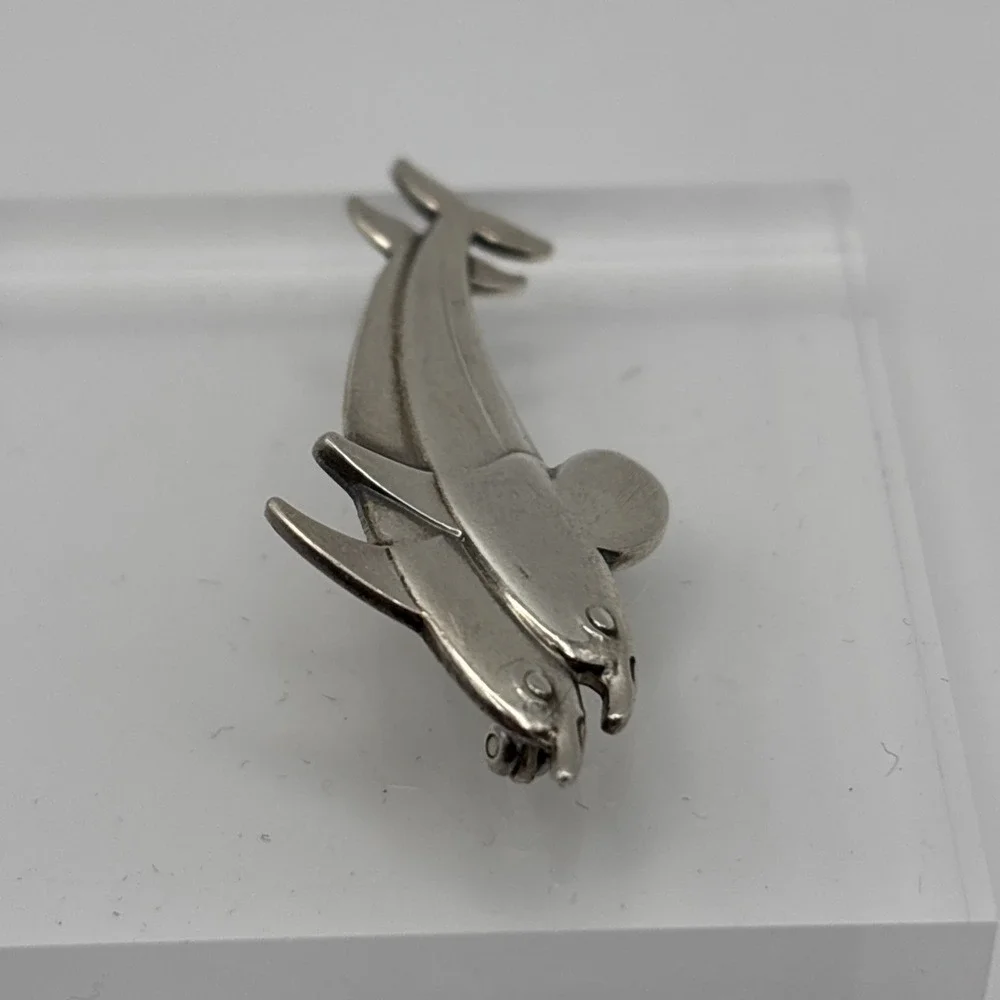 Vintage Georg Jenson Denmark Sterling Silver Dolphin‎ Pair Brooch 5g #317